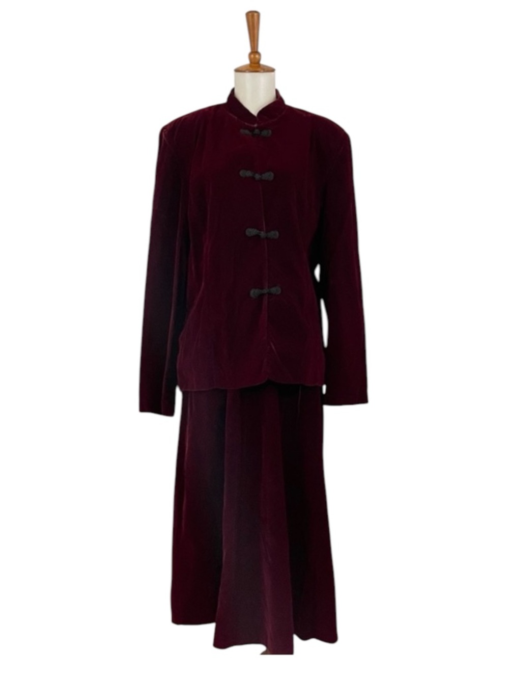 Vintage 90s‎ Burgundy Velvet Skirt Set L Modest Long Sleeve Midi Gothic Elegance